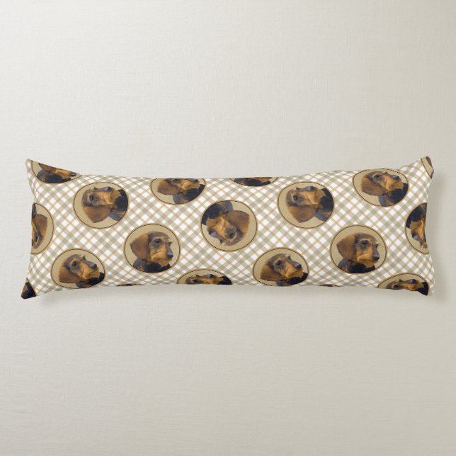 Dachshund Painting Wire-haired Black & Tan Dog Art Body Pillow (Front)