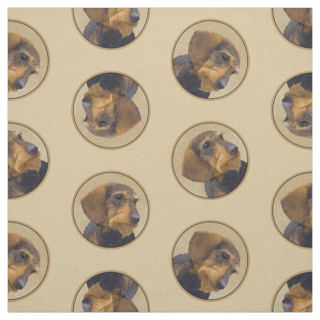Dachshund Painting Wire-haired Black & Tan Dog Art Fabric (Swatch)