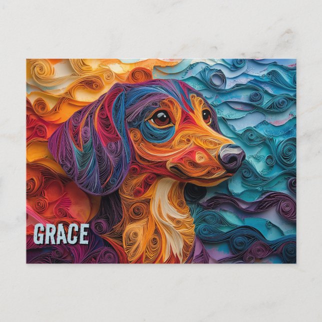 Dachshund Paper Quilling Art Dog Portrait Postcard (Front)