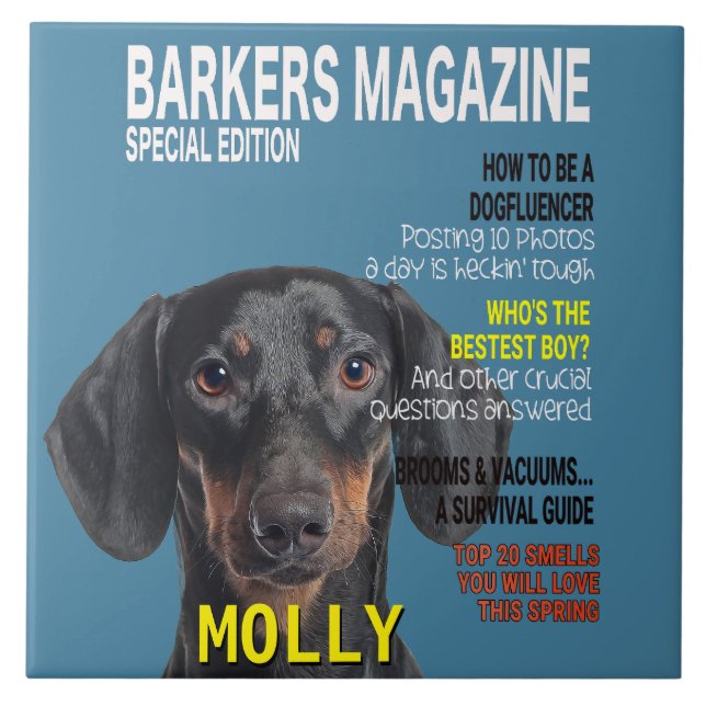 Dachshund Parody Magazine Cover  Ceramic Tile (Front)