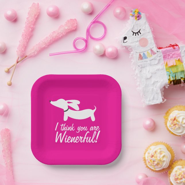 Dachshund Party I think you are wienerful Pink Paper Plates (Party)