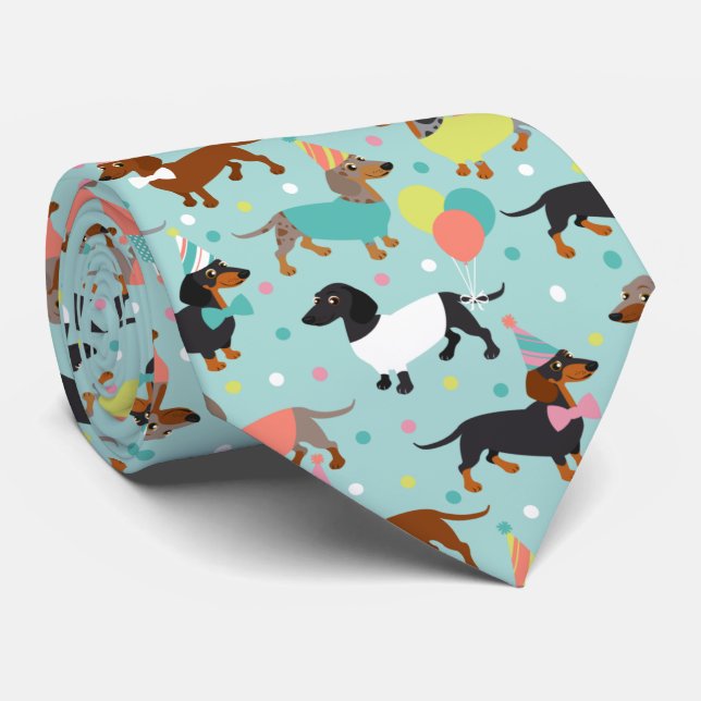 Dachshund Party Neck Tie (Rolled)