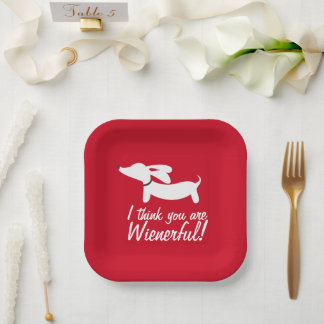 Dachshund Party Red "I think you are wienerful" Paper Plates
