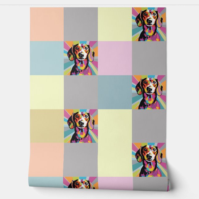 Dachshund Pastel Squares Sausage Dog Pop Art Wallpaper (Unrolling)