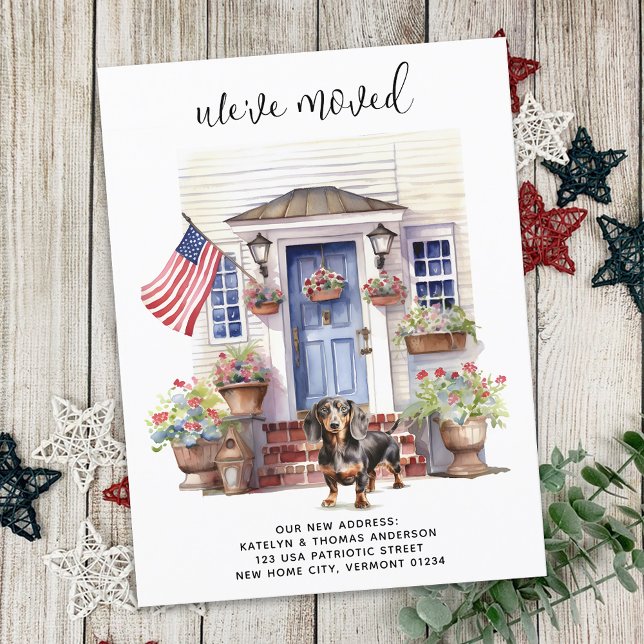 Dachshund Patriotic Personalized Pet Dog Moving Announcement Postcard (Creator Uploaded)