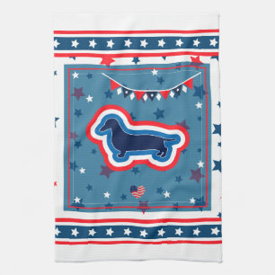 Dachshund Patriotic Red White And Blue 4th Of July Kitchen Towel