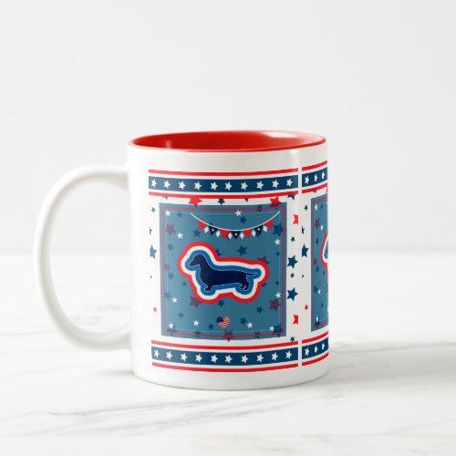 Dachshund Patriotic Red White And Blue 4th Of July Two_Tone Coffee Mug