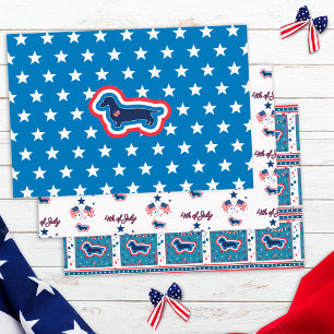 Dachshund Patriotic Red White And Blue 4th Of July Wrapping Paper Sheets