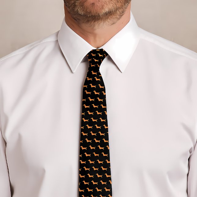 Dachshund Pattern Cute Wiener Dog Print Black Neck Tie (Dachshund Pattern Cute Wiener Dog Print Black Neck Tie)