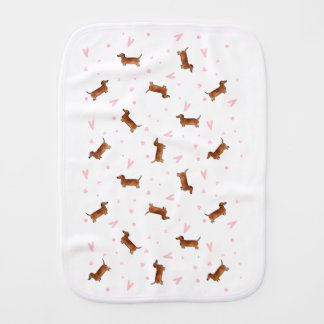 Dachshund Pattern - Hearts Baby Burp Cloth