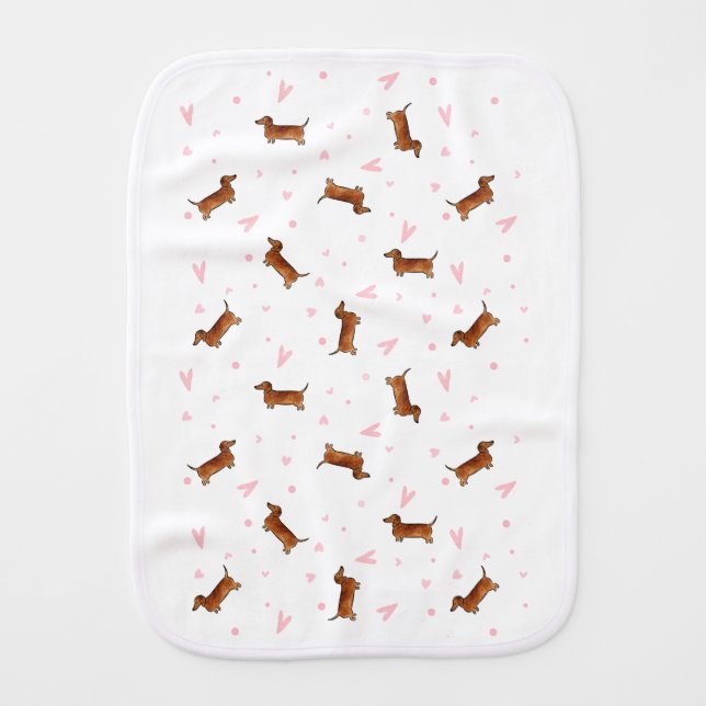 Dachshund Pattern - Hearts Baby Burp Cloth (Front)