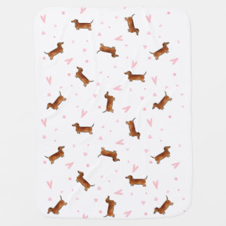 Dachshund Pattern - Hearts Receiving Blanket