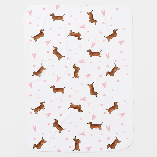 Dachshund Pattern - Hearts Receiving Blanket