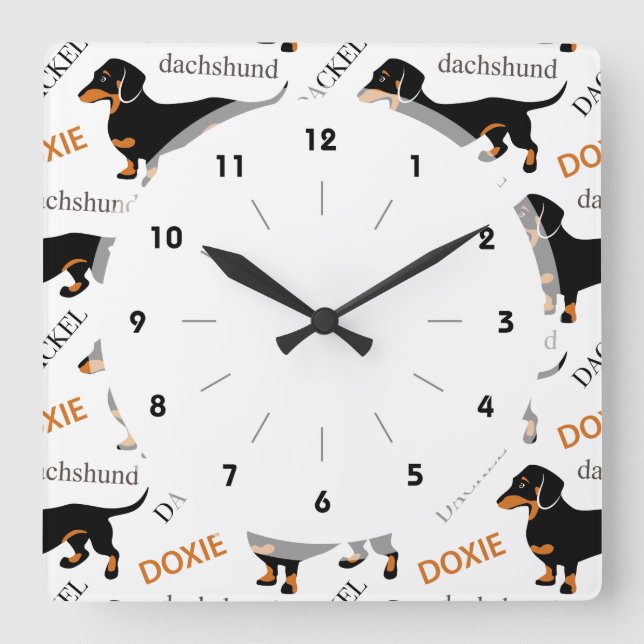 Dachshund Pattern Square Wall Clock (Front)