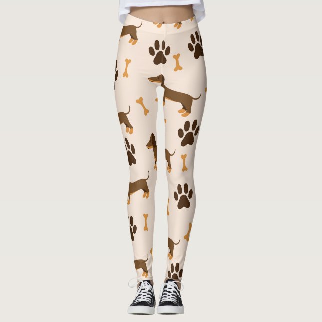Dachshund Pattern: Vintage Print Design Leggings (Front)