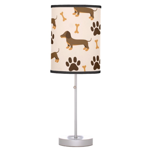 Dachshund Pattern: Vintage Print Design Table Lamp (Front)