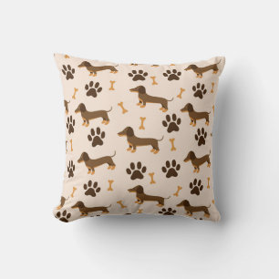 Dachshund Pattern: Vintage Print Design Throw Pillow