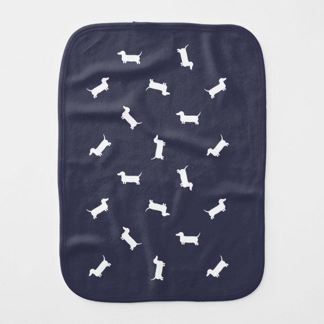 Dachshund Pattern - White Baby Burp Cloth (Front)