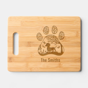 Dachshund Paw Print Nature Scene Customize Engraved Cutting Board