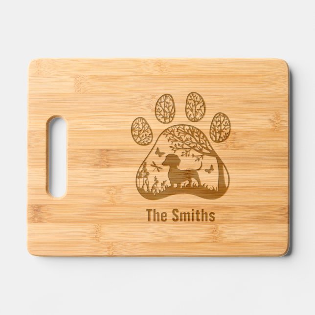 Dachshund Paw Print Nature Scene Customize Engraved Cutting Board (Front)