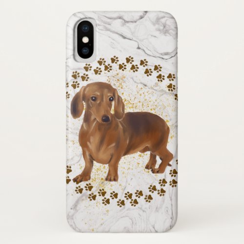 Dachshund Paw Prints and Marble Background iPhone XS Case