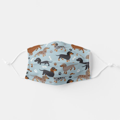 Dachshund Paws and Bones Pattern Blue Adult Cloth Face Mask