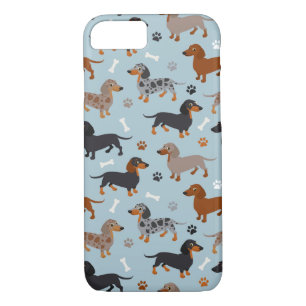 Dachshund Paws and Bones Pattern Blue iPhone 8/7 Case