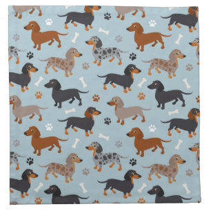 Dachshund Paws and Bones Pattern Blue Cloth Napkin