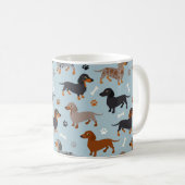 Dachshund Paws and Bones Pattern Blue Coffee Mug (Front Right)