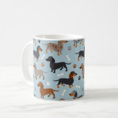 Dachshund Paws and Bones Pattern Blue Coffee Mug (Front Left)