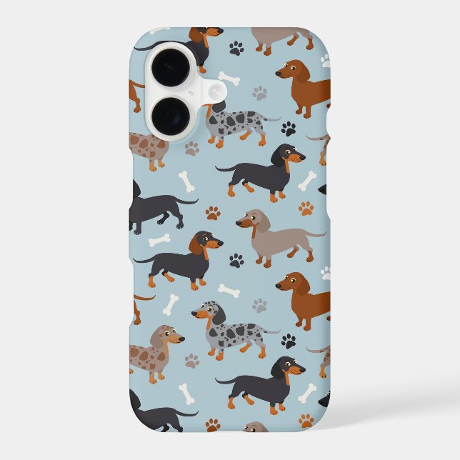 Dachshund Paws and Bones Pattern Blue Iphone Case (Back)