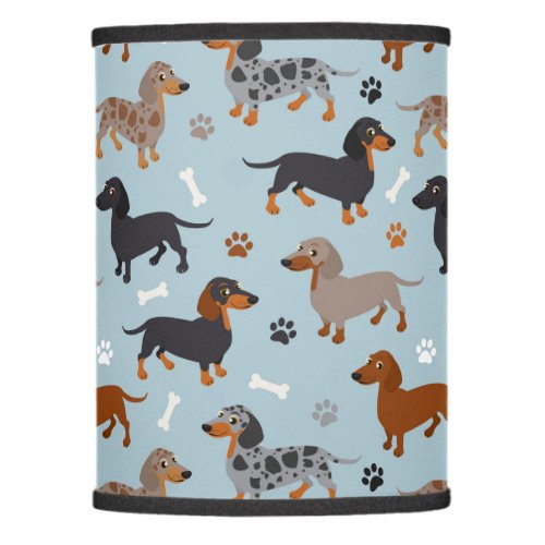 Dachshund Paws and Bones Pattern Blue Lamp Shade