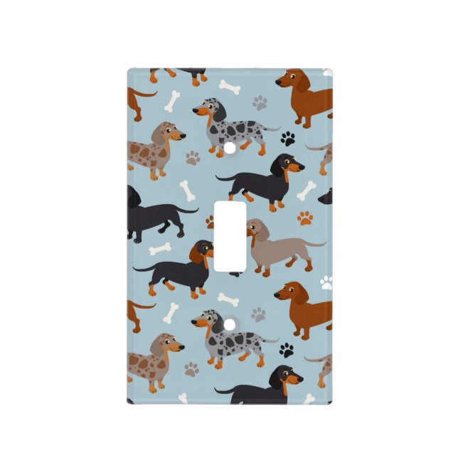 Dachshund Paws and Bones Pattern Blue Light Switch Cover (Front)