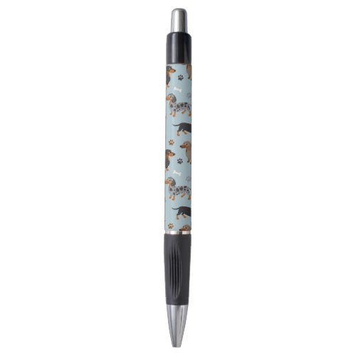 Dachshund Paws and Bones Pattern Blue Pen