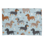 Dachshund Paws and Bones Pattern Blue Pillow Case