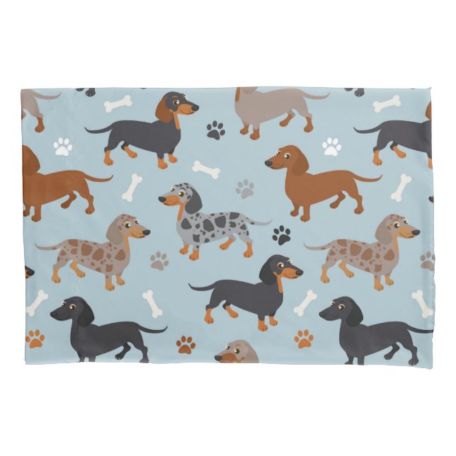 Dachshund Paws and Bones Pattern Blue Pillow Case (Front)