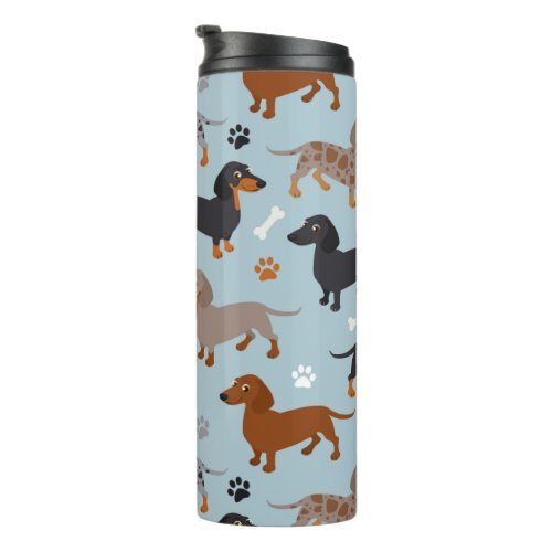 Dachshund Paws and Bones Pattern Blue Thermal Tumbler