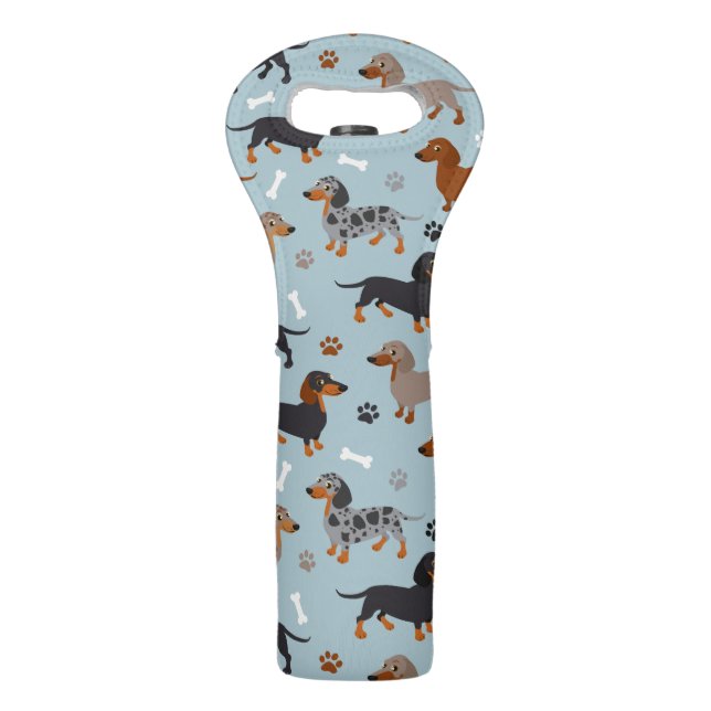 Dachshund Paws and Bones Pattern Blue Wine Bag (Front)
