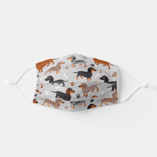 Dachshund Paws and Bones Pattern Gray Adult Cloth Face Mask