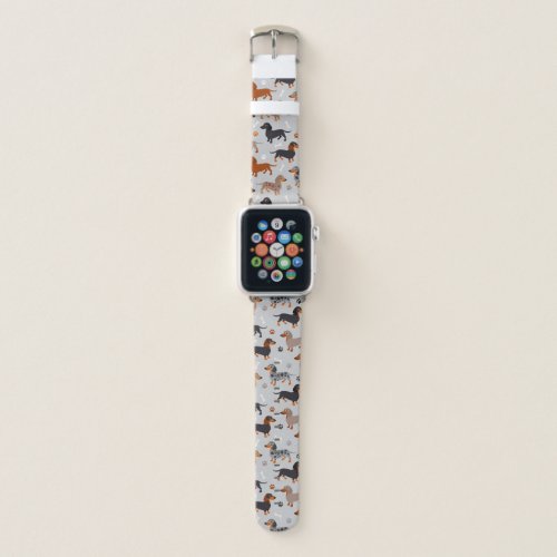 Dachshund Paws and Bones Pattern Gray Apple Watch Band