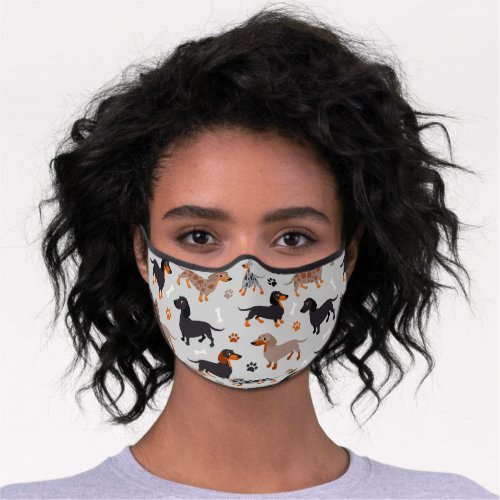 Dachshund Paws and Bones Pattern Gray Premium Face Mask