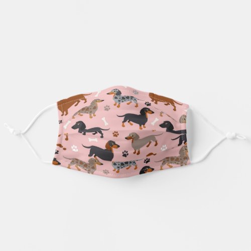 Dachshund Paws and Bones Pattern Pink Adult Cloth Face Mask