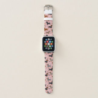 Dachshund Paws and Bones Pattern Pink Apple Watch Band