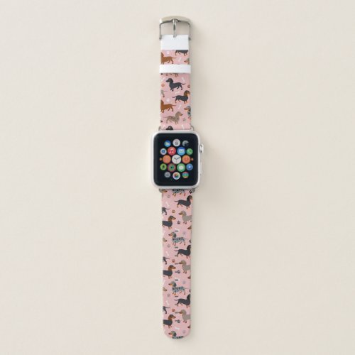 Dachshund Paws and Bones Pattern Pink Apple Watch Band