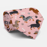 Dachshund Paws and Bones Pattern Pink Neck Tie