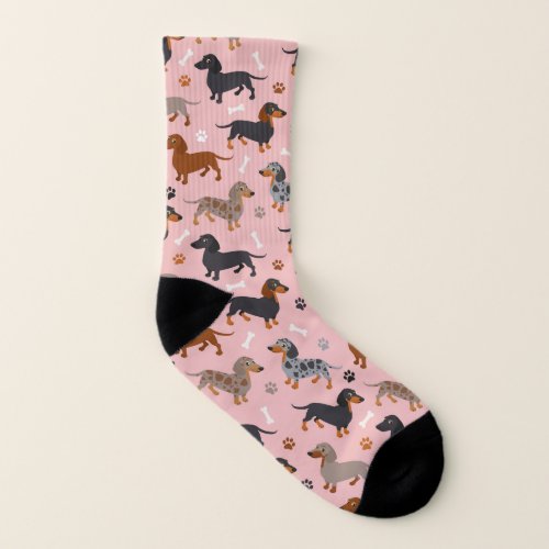 Dachshund Paws and Bones Pattern Pink Socks