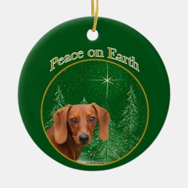 Dachshund Peace Ceramic Ornament (Front)