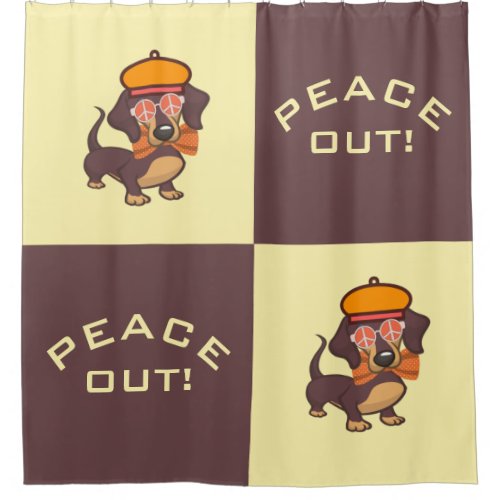 Dachshund  Peace Out  Flower Power Shower Curtain