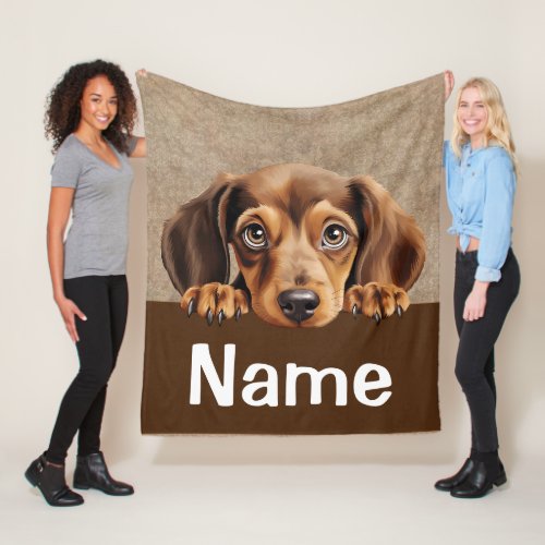 Dachshund Peeking Puppy Dog Pet Fleece Blanket