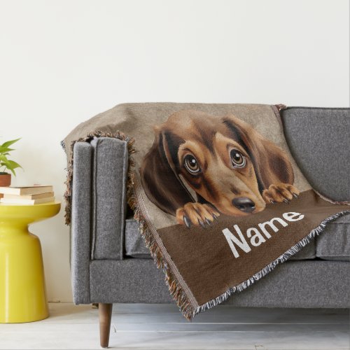 Dachshund Peeking Puppy Dog Pet Throw Blanket